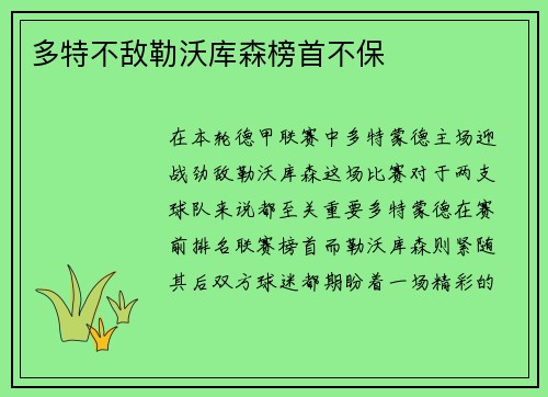 多特不敌勒沃库森榜首不保