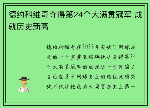 德约科维奇夺得第24个大满贯冠军 成就历史新高